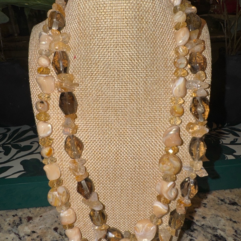 Vintage Double Strand Semi-Precious Stone Boho Statement Necklace